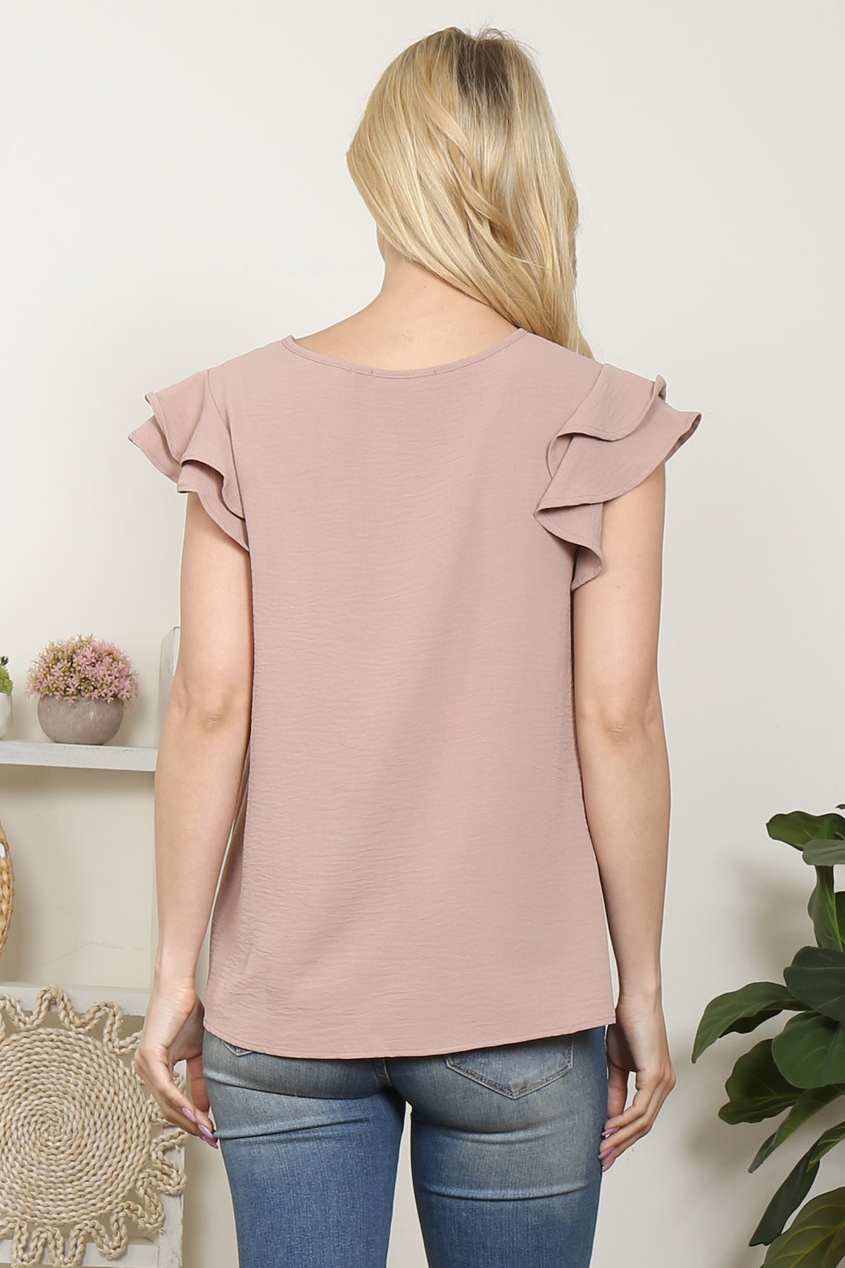 YMT20052V-LAYERED RUFFLE SLEEVE  ROUND NECK TOP 1-2-2-2