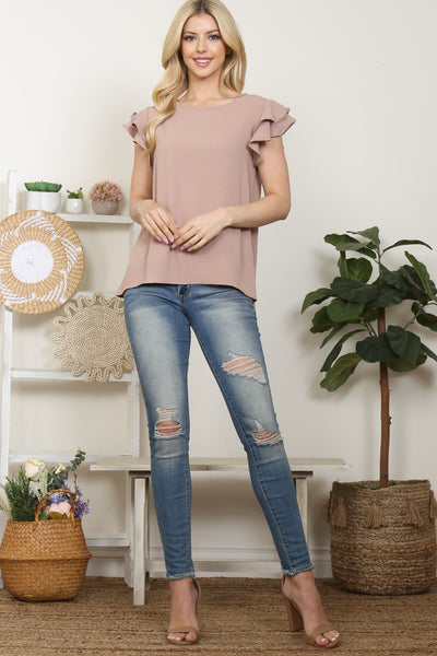 YMT20052V-LAYERED RUFFLE SLEEVE  ROUND NECK TOP 1-2-2-2