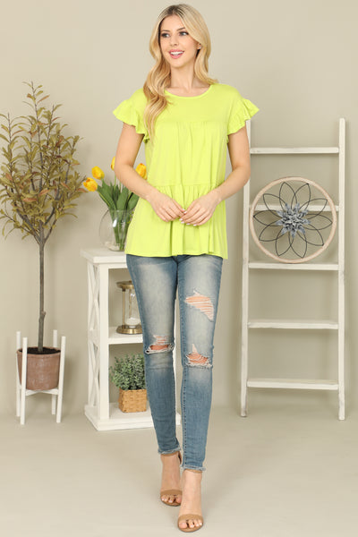 SOLID RUFFLE SLEEVE TIERED TOP 1-2-2-2