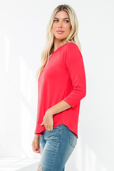 3/4 SLEEVE ROUND HEM SOLID TOP 1-1-1-1