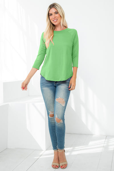 3/4 SLEEVE ROUND HEM SOLID TOP 1-1-1-1