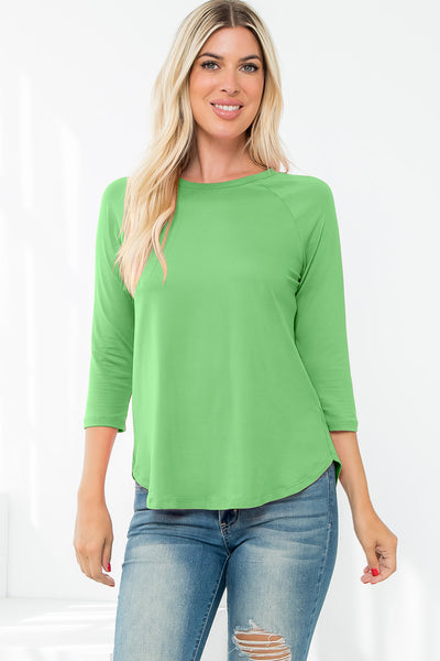 3/4 SLEEVE ROUND HEM SOLID TOP 1-1-1-1