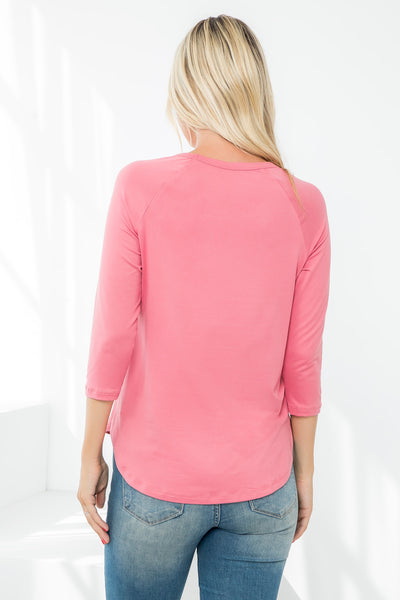 3/4 SLEEVE ROUND HEM SOLID TOP 1-1-1-1