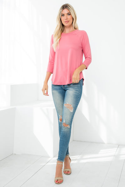 3/4 SLEEVE ROUND HEM SOLID TOP 1-1-1-1