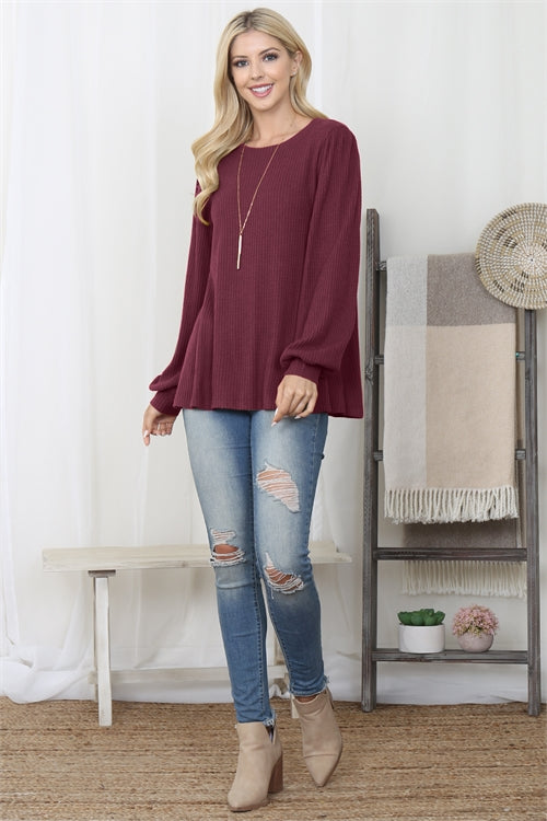 YMT20074V-PUFF SLEEVED WAFFLE TOP 3-0-0-0