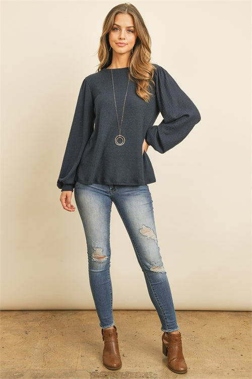 YMT20074V-PUFF SLEEVED WAFFLE TOP 2-2-0-0