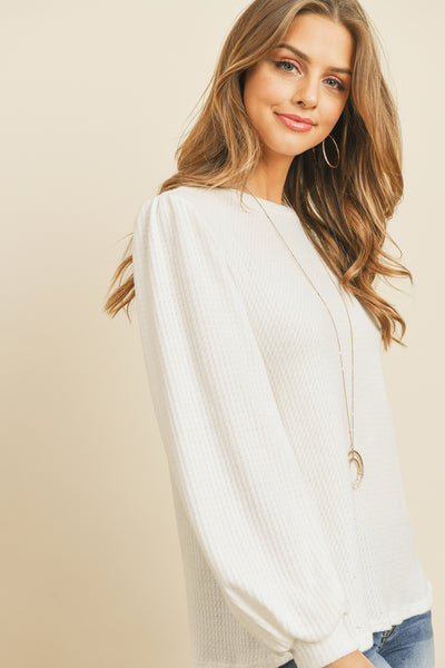 PUFF SLEEVED WAFFLE TOP 1-1-1-1