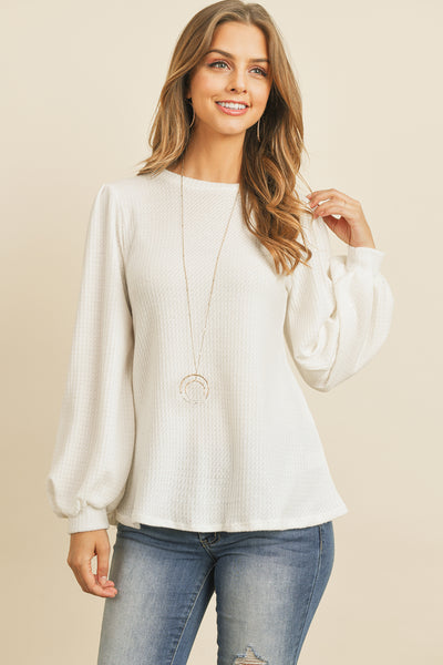 PUFF SLEEVED WAFFLE TOP 1-1-1-1