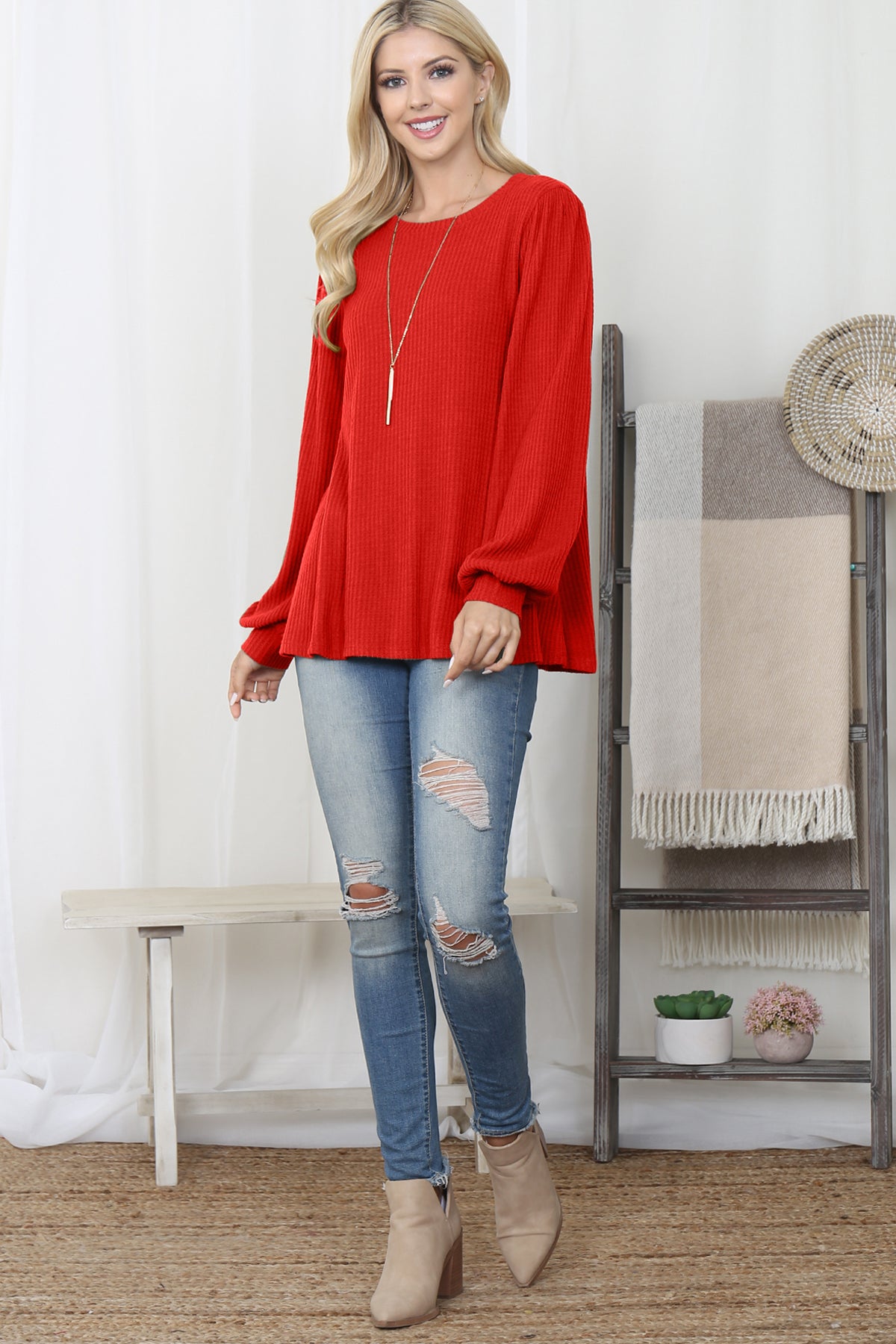 PUFF SLEEVED WAFFLE TOP 1-1-1-1