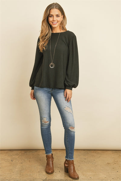 YMT20074XV-PUFF SLEEVED WAFFLE TOP 2-0-1