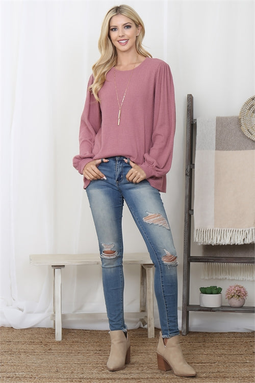 YMT20074XV-PUFF SLEEVED WAFFLE TOP 1-4-0