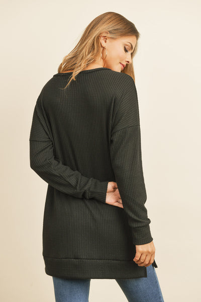 PLUS SIZE SIDE SLIT WAFFLE ROUND NECK SWEATER 3-2-1