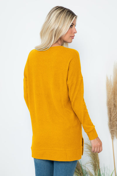 SIDE SLIT WAFFLE ROUND NECK SWEATER 1-1-1-1