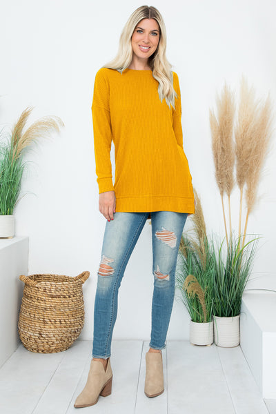 SIDE SLIT WAFFLE ROUND NECK SWEATER 1-1-1-1