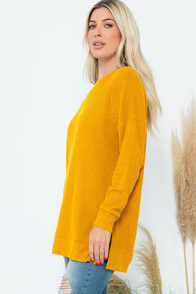 SIDE SLIT WAFFLE ROUND NECK SWEATER 1-1-1-1