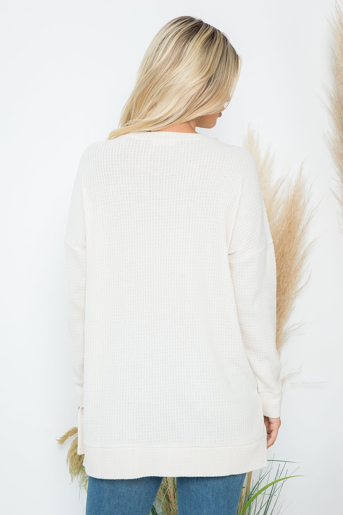 SIDE SLIT WAFFLE ROUND NECK SWEATER 1-1-1-1