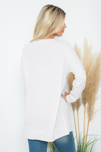 SIDE SLIT WAFFLE ROUND NECK SWEATER 1-1-1-1