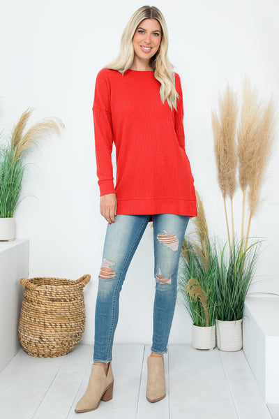 SIDE SLIT WAFFLE ROUND NECK SWEATER 1-1-1-1