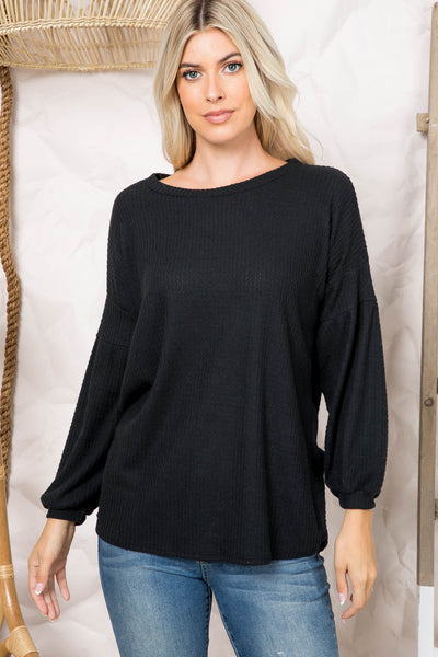 PUFF SLEEVE BOATNECK WAFFLE TUNIC  1-1-1-1