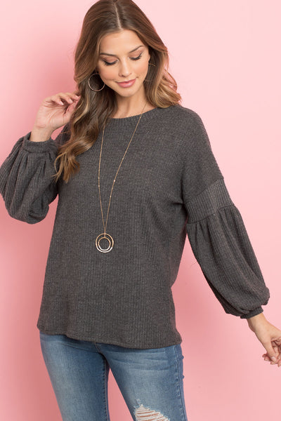 PUFF SLEEVE BOATNECK WAFFLE TUNIC  1-1-1-1