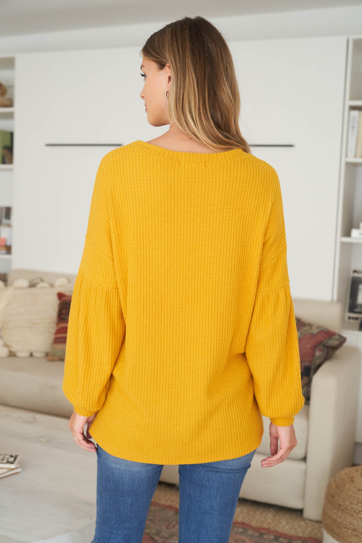 PUFF SLEEVE BOATNECK WAFFLE TUNIC  1-1-1-1