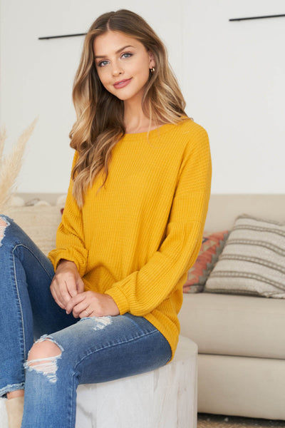 PUFF SLEEVE BOATNECK WAFFLE TUNIC  1-1-1-1