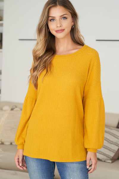 PUFF SLEEVE BOATNECK WAFFLE TUNIC  1-1-1-1