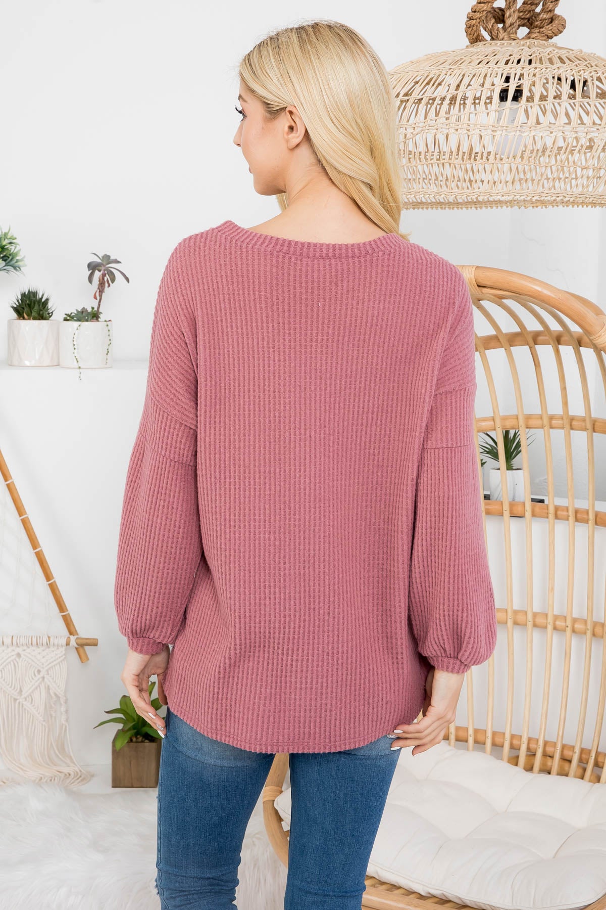 PUFF SLEEVE BOATNECK WAFFLE TUNIC  1-1-1-1