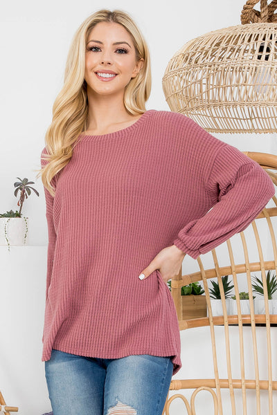 PUFF SLEEVE BOATNECK WAFFLE TUNIC  1-1-1-1