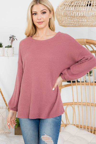 PUFF SLEEVE BOATNECK WAFFLE TUNIC  1-1-1-1