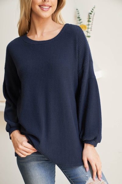 PUFF SLEEVE BOATNECK WAFFLE TUNIC  1-1-1-1