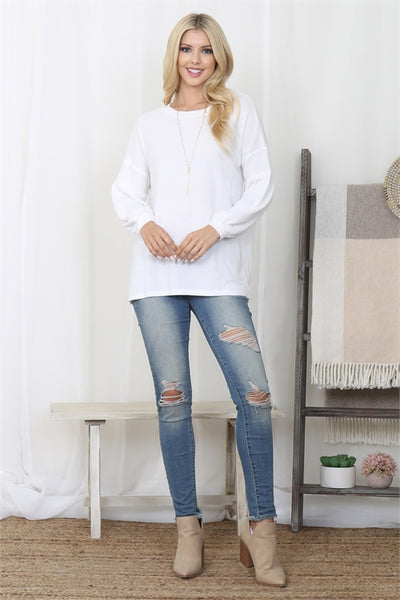 YMT20076V-PUFF SLEEVE BOATNECK WAFFLE TUNIC 1-1-0-1