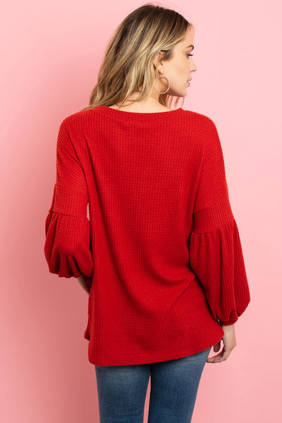 PUFF SLEEVE BOATNECK WAFFLE TUNIC  1-1-1-1