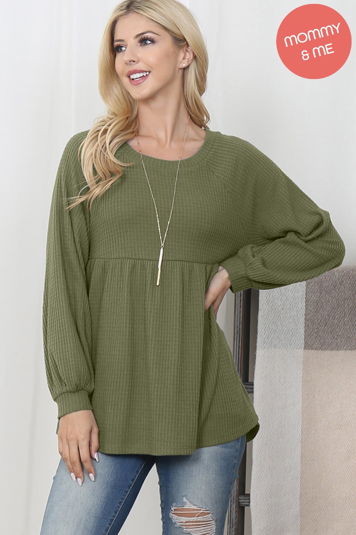 BABY DOLL WAFFLE LONG SLEEVE TOP 1-1-1-1