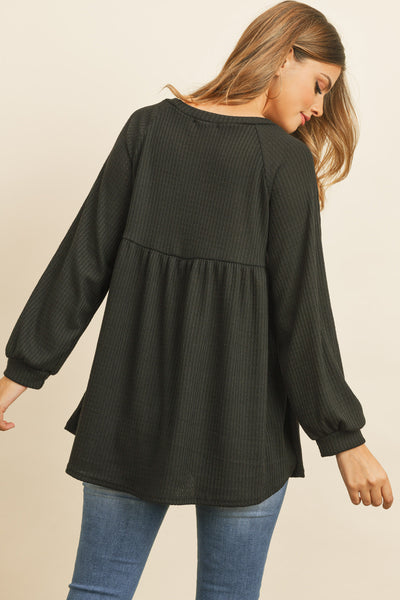 BABY DOLL WAFFLE LONG SLEEVE TOP 1-1-1-1