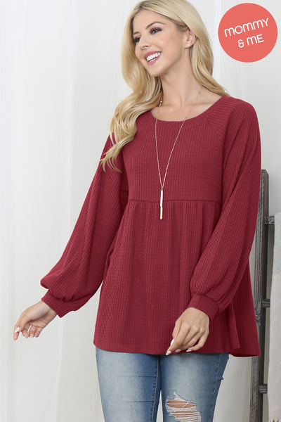 BABY DOLL WAFFLE LONG SLEEVE TOP 1-1-1-1