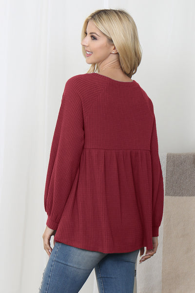 BABY DOLL WAFFLE LONG SLEEVE TOP 1-1-1-1