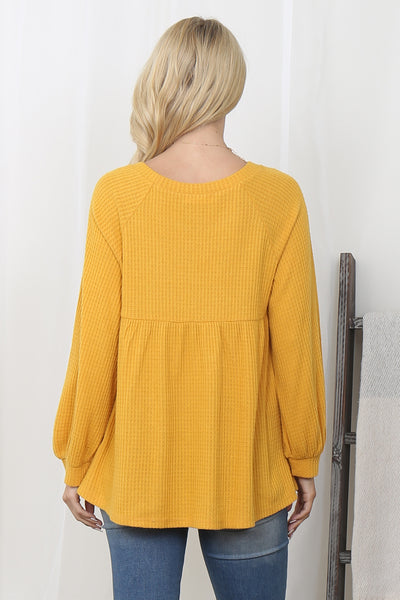 BABY DOLL WAFFLE LONG SLEEVE TOP 1-1-1-1