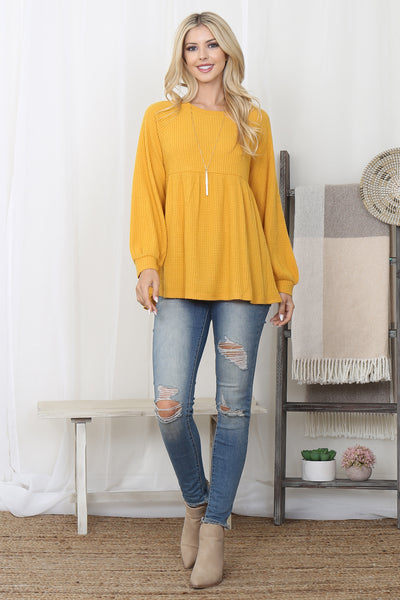 BABY DOLL WAFFLE LONG SLEEVE TOP 1-1-1-1