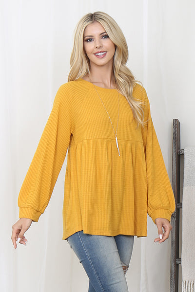 BABY DOLL WAFFLE LONG SLEEVE TOP 1-1-1-1