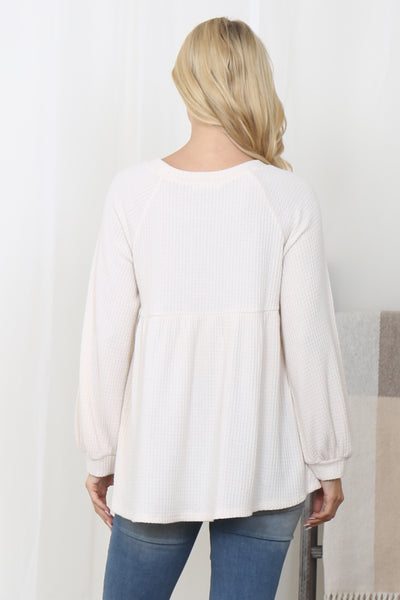 BABY DOLL WAFFLE LONG SLEEVE TOP 1-1-1-1