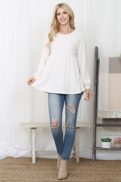 BABY DOLL WAFFLE LONG SLEEVE TOP 1-1-1-1