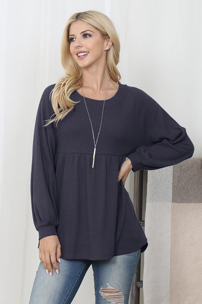 BABY DOLL WAFFLE LONG SLEEVE TOP 1-1-1-1