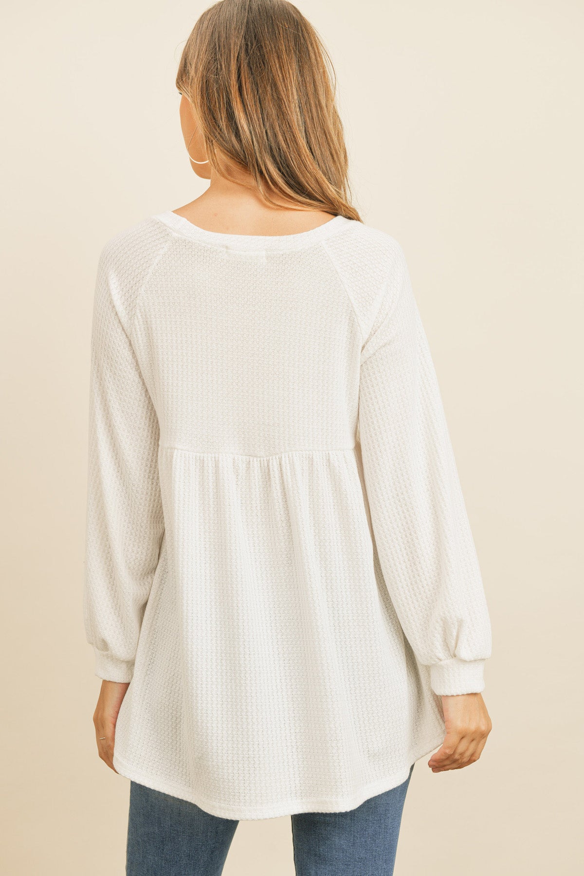 BABY DOLL WAFFLE LONG SLEEVE TOP 1-1-1-1