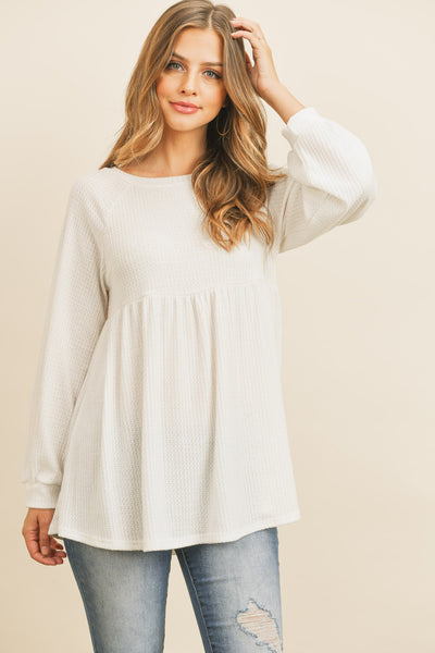 BABY DOLL WAFFLE LONG SLEEVE TOP 1-1-1-1