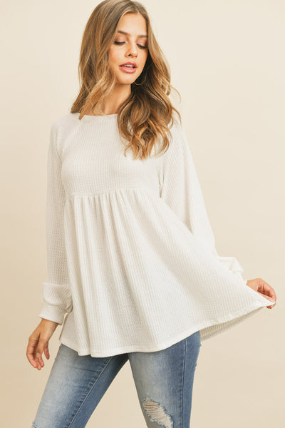 BABY DOLL WAFFLE LONG SLEEVE TOP 1-1-1-1