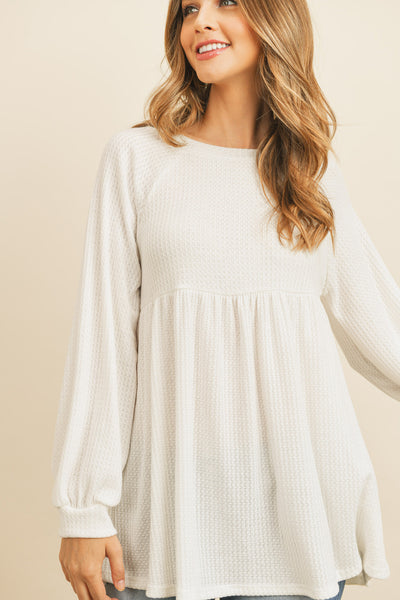 BABY DOLL WAFFLE LONG SLEEVE TOP 1-1-1-1