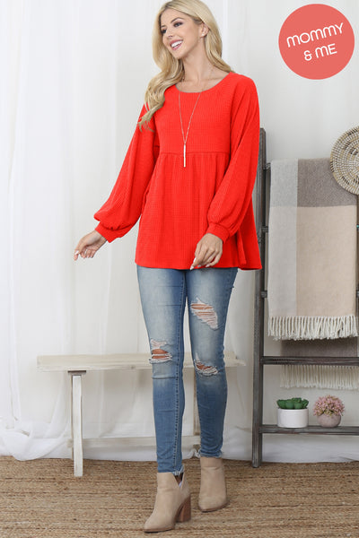 BABY DOLL WAFFLE LONG SLEEVE TOP 1-1-1-1