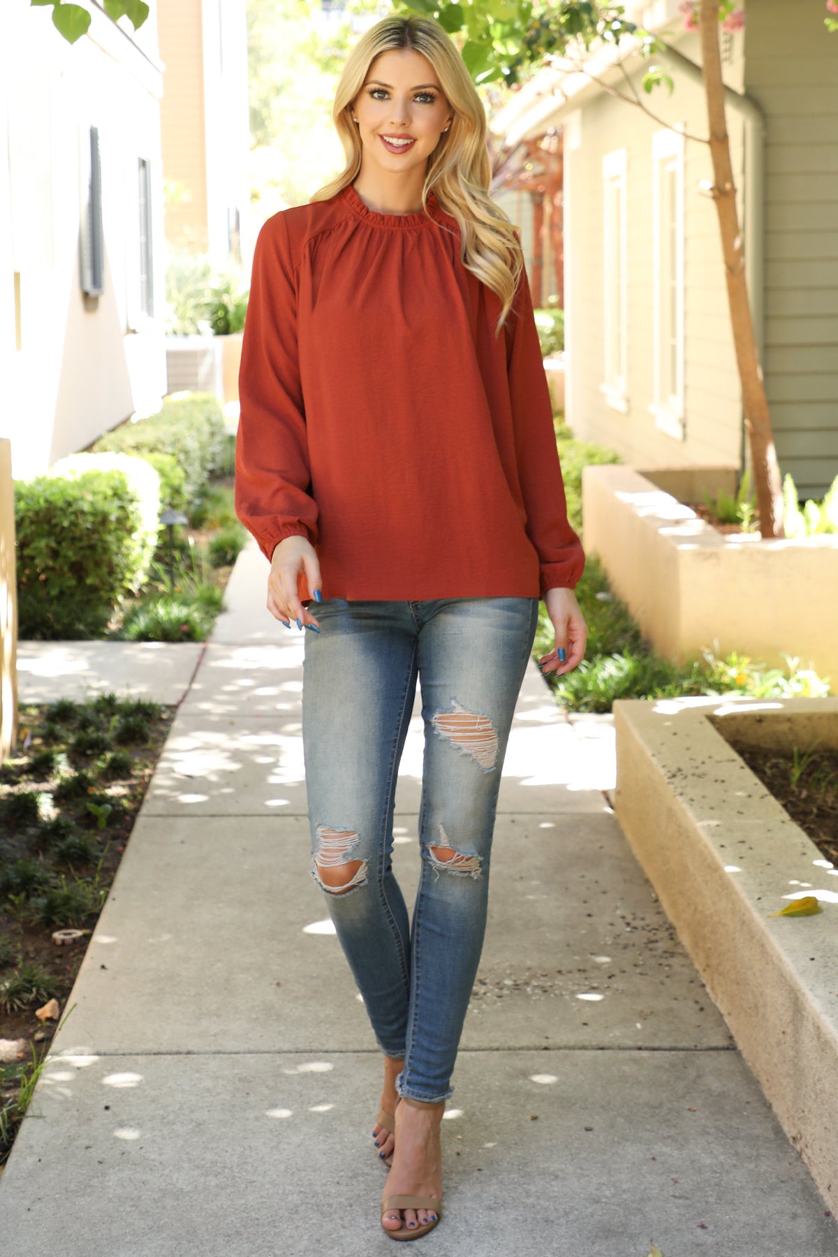 MOCK NECK PUFF SLEEVE TOP 1-1-1-1