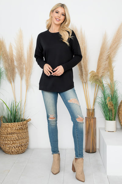 LONG SLEEVE FRENCH TERRY ROUNDED HEM TOP 1-1-1-1